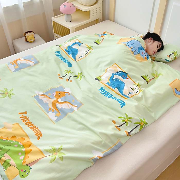 91家纺网 家纺一手货源 找家纺 吉咪兔儿童睡袋四季通用中大童纯棉秋冬季加厚小孩学生成人防踢被子神器恐龙王国