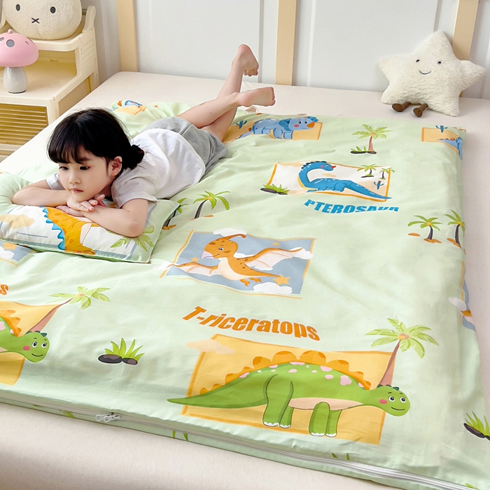 91家纺网 家纺一手货源 找家纺 吉咪兔儿童睡袋四季通用中大童纯棉秋冬季加厚小孩学生成人防踢被子神器恐龙王国