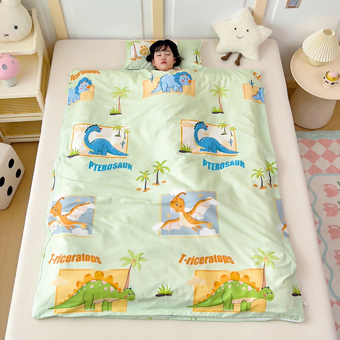 91家纺网 家纺一手货源 找家纺 吉咪兔儿童睡袋四季通用中大童纯棉秋冬季加厚小孩学生成人防踢被子神器恐龙王国