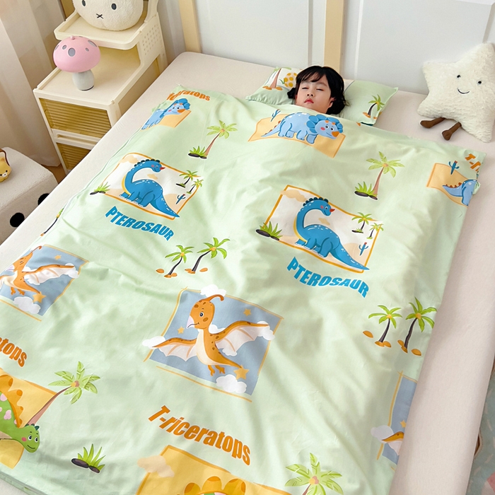 91家纺网 家纺一手货源 找家纺 吉咪兔儿童睡袋四季通用中大童纯棉秋冬季加厚小孩学生成人防踢被子神器恐龙王国