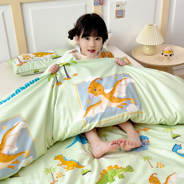 91家纺网 家纺一手货源 找家纺 吉咪兔儿童睡袋四季通用中大童纯棉秋冬季加厚小孩学生成人防踢被子神器恐龙王国