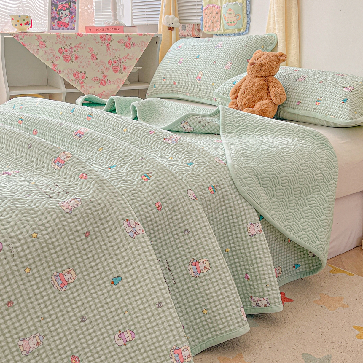 慕晨 2025新品棉加绒床盖一面全棉一面牛奶绒床盖炕盖单品床盖床盖单件加厚高温酵素砂洗 恋爱通告