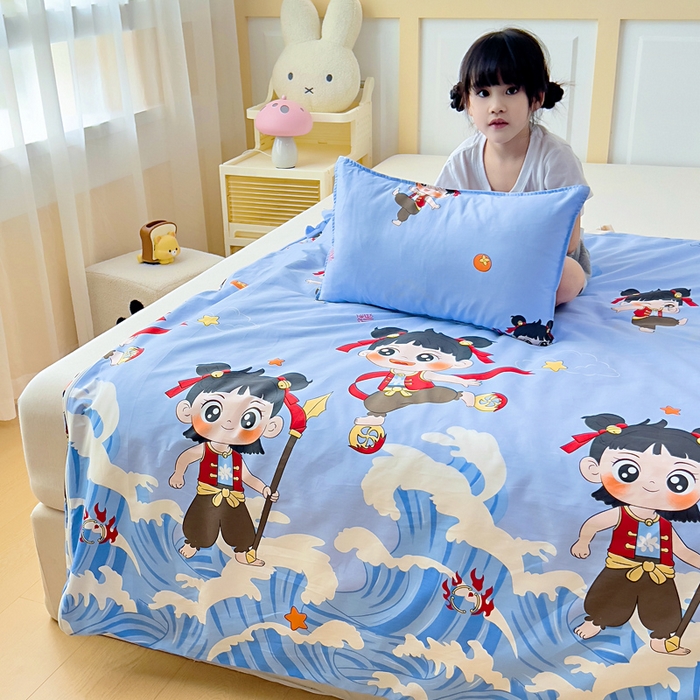 91家纺网 家纺一手货源 找家纺 吉咪兔儿童睡袋四季通用中大童纯棉秋冬季加厚小孩学生成人防踢被子神器三太子