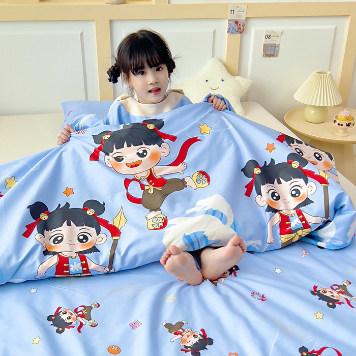 91家纺网 家纺一手货源 找家纺 吉咪兔儿童睡袋四季通用中大童纯棉秋冬季加厚小孩学生成人防踢被子神器三太子