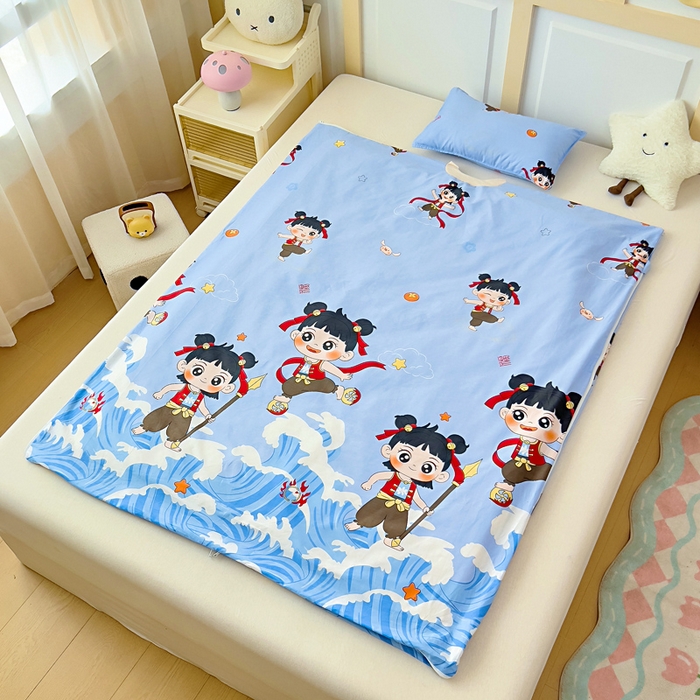 91家纺网 家纺一手货源 找家纺 吉咪兔儿童睡袋四季通用中大童纯棉秋冬季加厚小孩学生成人防踢被子神器三太子