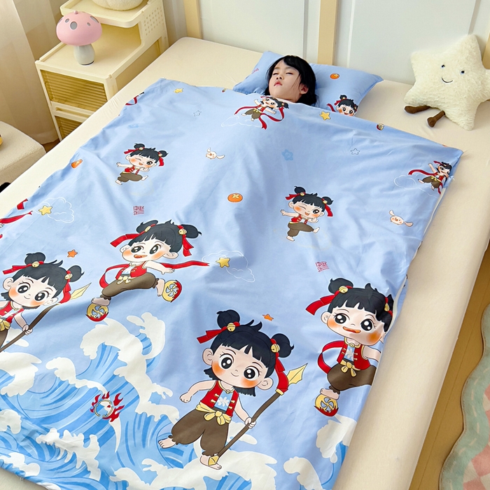 91家纺网 家纺一手货源 找家纺 吉咪兔儿童睡袋四季通用中大童纯棉秋冬季加厚小孩学生成人防踢被子神器三太子