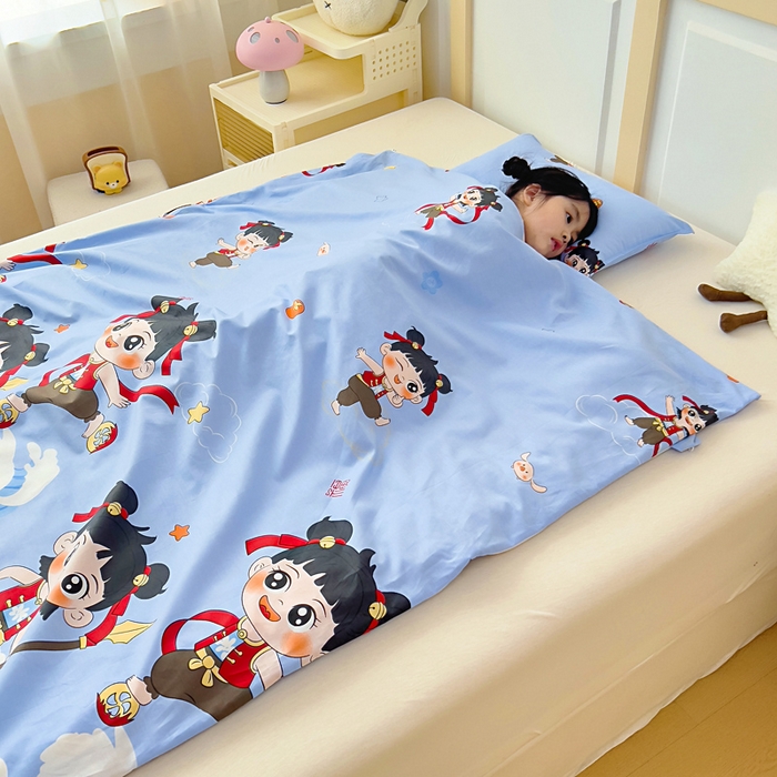 91家纺网 家纺一手货源 找家纺 吉咪兔儿童睡袋四季通用中大童纯棉秋冬季加厚小孩学生成人防踢被子神器三太子