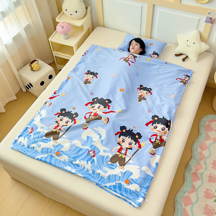 91家纺网 家纺一手货源 找家纺 吉咪兔儿童睡袋四季通用中大童纯棉秋冬季加厚小孩学生成人防踢被子神器三太子