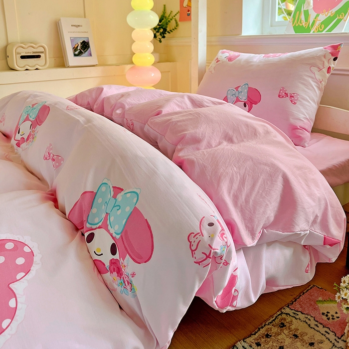 91家纺网 家纺一手货源 找家纺 港岛妹妹 2025新款云朵水洗工艺三丽鸥学生宿舍三件套上下铺三件套 三丽鸥-粉粉美乐蒂