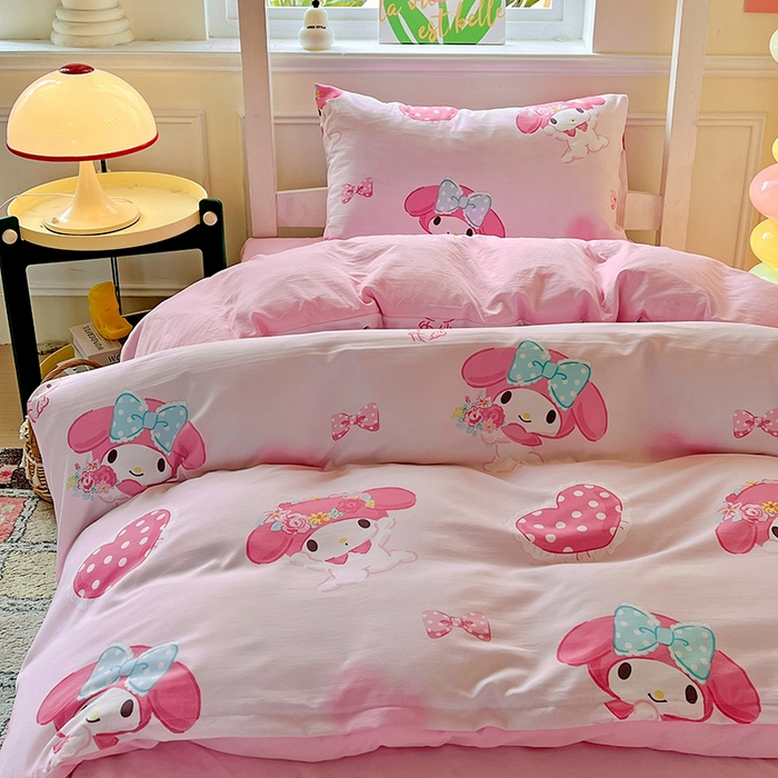 91家纺网 家纺一手货源 找家纺 港岛妹妹 2025新款云朵水洗工艺三丽鸥学生宿舍三件套上下铺三件套 三丽鸥-粉粉美乐蒂