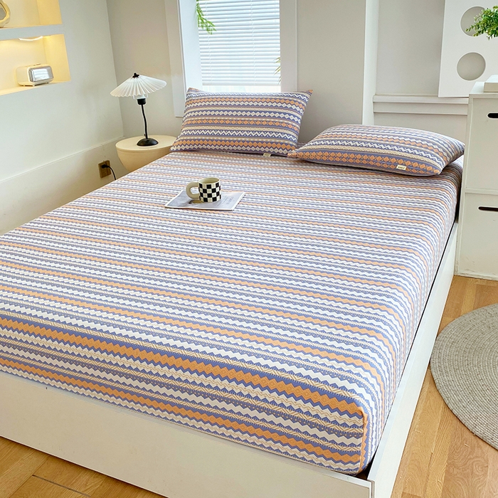 91家纺网 家纺一手货源 找家纺 爱彼家纺 2025新款老粗布床笠 老粗布床笠-向往蓝条