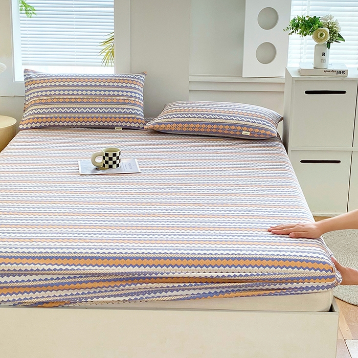 91家纺网 家纺一手货源 找家纺 爱彼家纺 2025新款老粗布床笠 老粗布床笠-向往蓝条