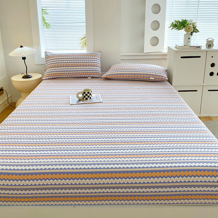 91家纺网 家纺一手货源 找家纺 爱彼家纺 2025新款老粗布床笠 老粗布床笠-向往蓝条