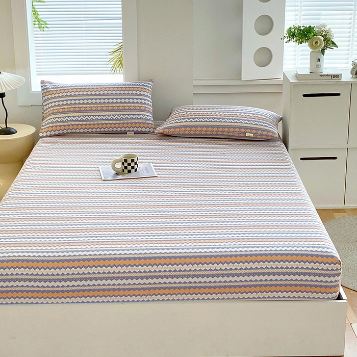 91家纺网 家纺一手货源 找家纺 爱彼家纺 2025新款老粗布床笠 老粗布床笠-向往蓝条