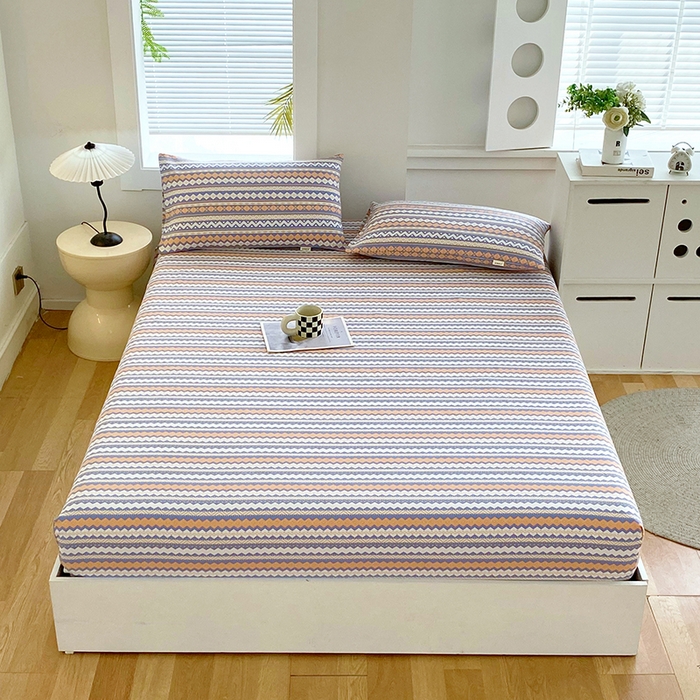 91家纺网 家纺一手货源 找家纺 爱彼家纺 2025新款老粗布床笠 老粗布床笠-向往蓝条