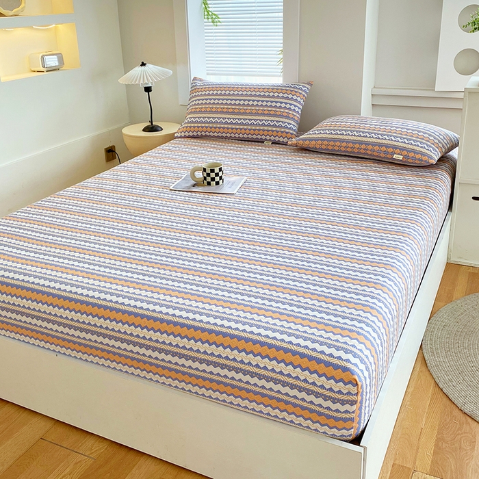 91家纺网 家纺一手货源 找家纺 爱彼家纺 2025新款老粗布床笠 老粗布床笠-向往蓝条