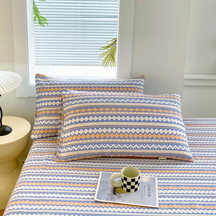 91家纺网 家纺一手货源 找家纺 爱彼家纺 2025新款老粗布床笠 老粗布床笠-向往蓝条