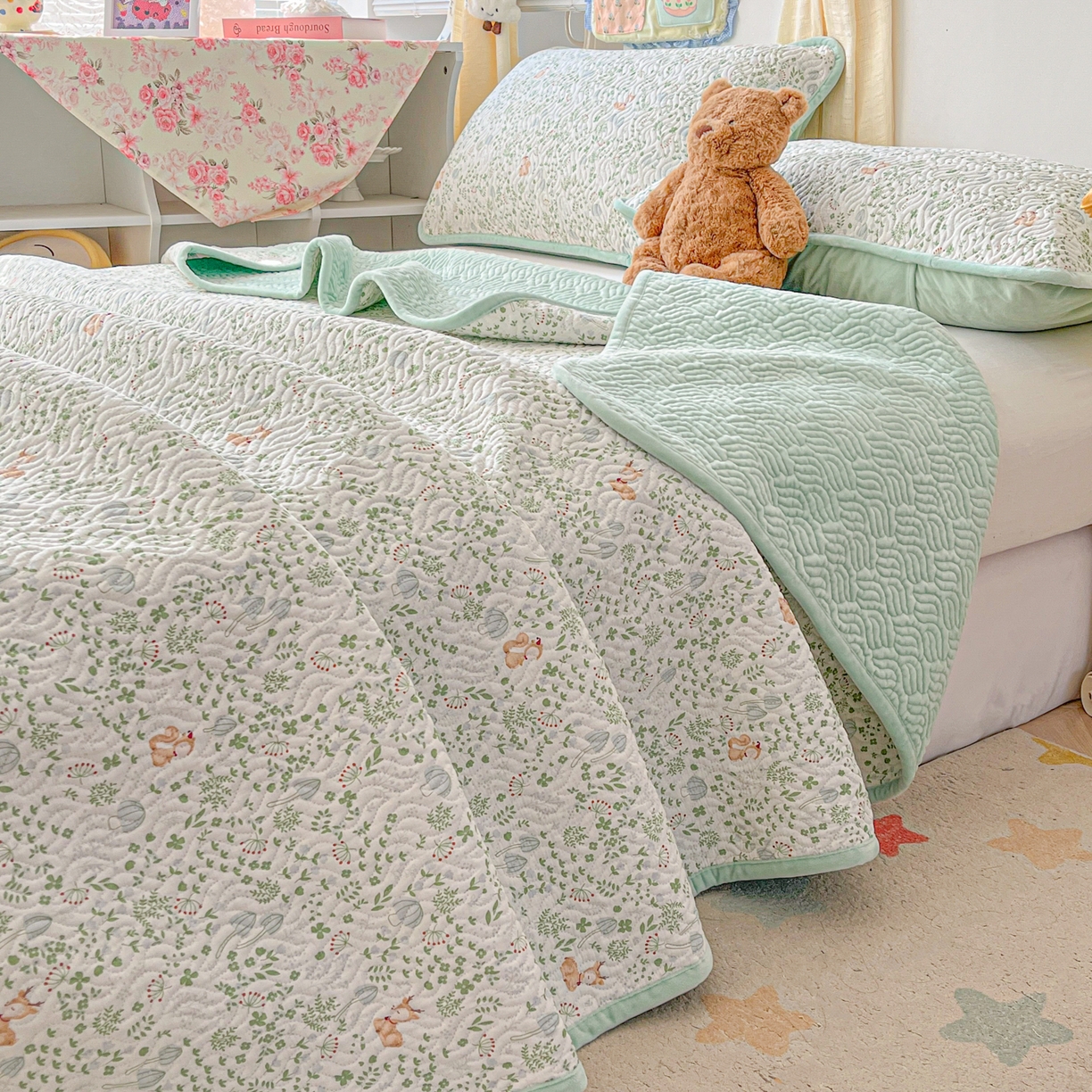 慕晨 2025新品棉加绒床盖一面全棉一面牛奶绒床盖炕盖单品床盖床盖单件加厚高温酵素砂洗 秘境