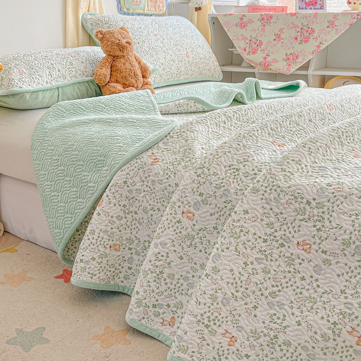 91家纺网 家纺一手货源 找家纺 慕晨 2025新品棉加绒床盖一面全棉一面牛奶绒床盖炕盖单品床盖床盖单件加厚高温酵素砂洗 秘境