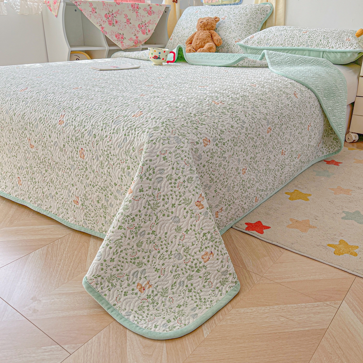 91家纺网 家纺一手货源 找家纺 慕晨 2025新品棉加绒床盖一面全棉一面牛奶绒床盖炕盖单品床盖床盖单件加厚高温酵素砂洗 秘境