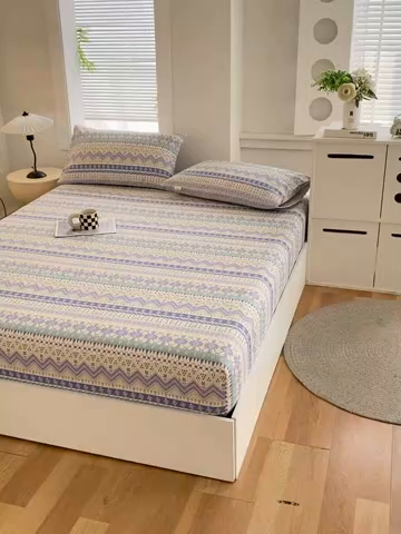 91家纺网 家纺一手货源 找家纺 爱彼家纺 2025新款老粗布床笠 老粗布床笠-向往蓝条