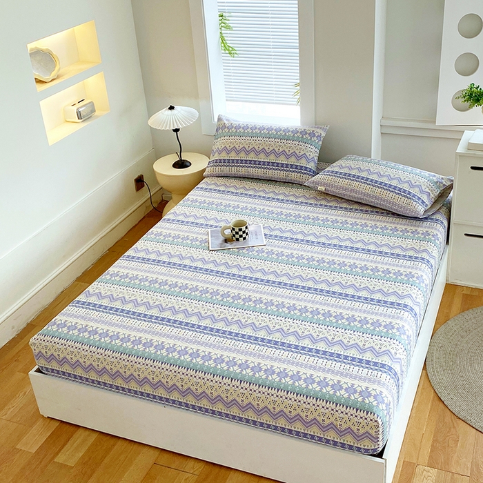 91家纺网 家纺一手货源 找家纺 爱彼家纺 2025新款老粗布床笠 老粗布床笠-向往米兰条