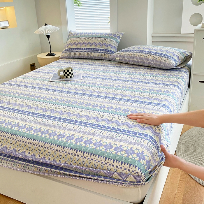 91家纺网 家纺一手货源 找家纺 爱彼家纺 2025新款老粗布床笠 老粗布床笠-向往米兰条