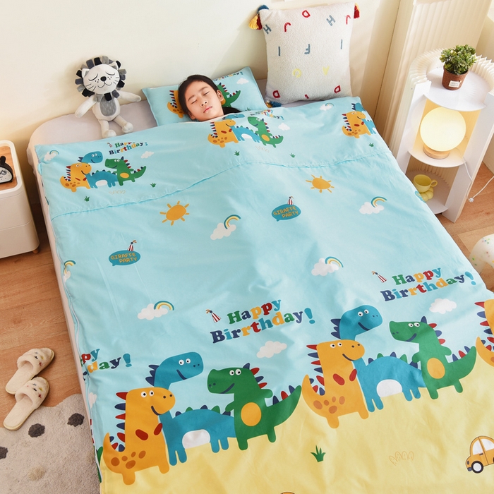 91家纺网 家纺一手货源 找家纺 吉咪兔儿童睡袋四季通用中大童纯棉秋冬季加厚小孩学生成人防踢被子神器恐龙世界