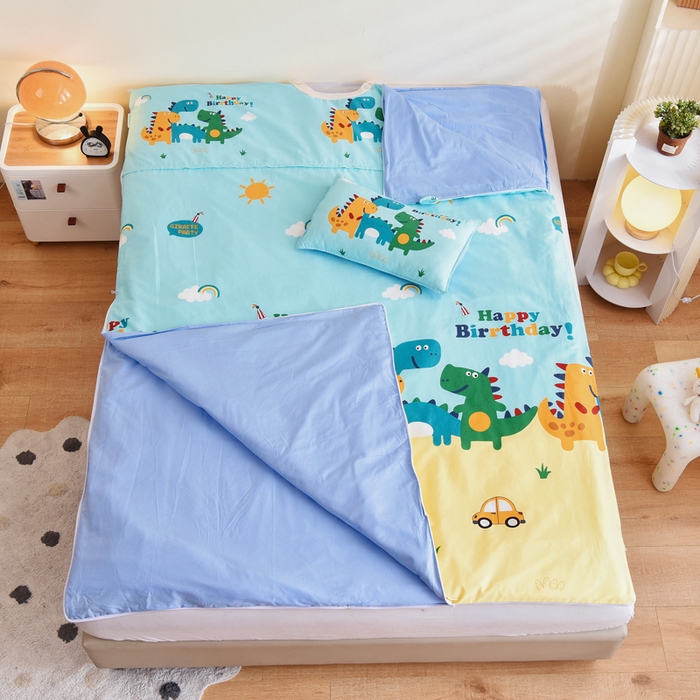 91家纺网 家纺一手货源 找家纺 吉咪兔儿童睡袋四季通用中大童纯棉秋冬季加厚小孩学生成人防踢被子神器恐龙世界