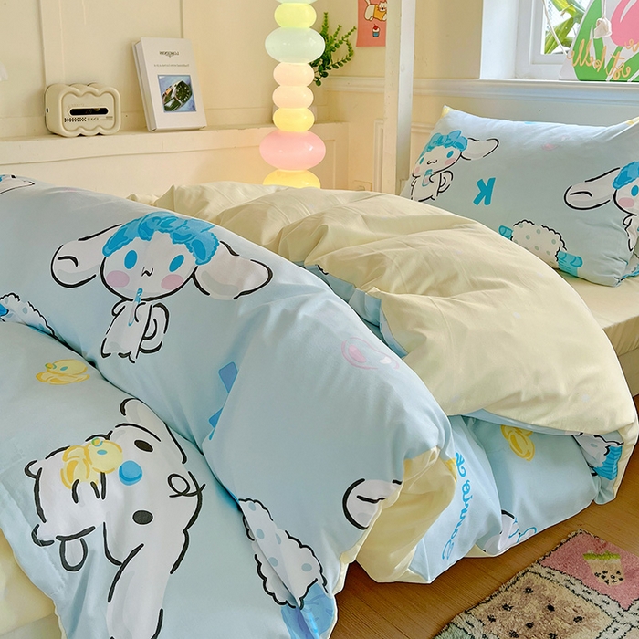 91家纺网 家纺一手货源 找家纺 港岛妹妹 2025新款云朵水洗工艺三丽鸥学生宿舍三件套上下铺三件套 三丽鸥-泡泡玉桂狗