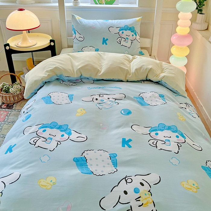 91家纺网 家纺一手货源 找家纺 港岛妹妹 2025新款云朵水洗工艺三丽鸥学生宿舍三件套上下铺三件套 三丽鸥-泡泡玉桂狗