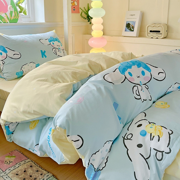 91家纺网 家纺一手货源 找家纺 港岛妹妹 2025新款云朵水洗工艺三丽鸥学生宿舍三件套上下铺三件套 三丽鸥-泡泡玉桂狗