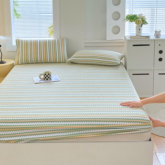 91家纺网 家纺一手货源 找家纺 爱彼家纺 2025新款老粗布床笠 老粗布床笠-向往条绿