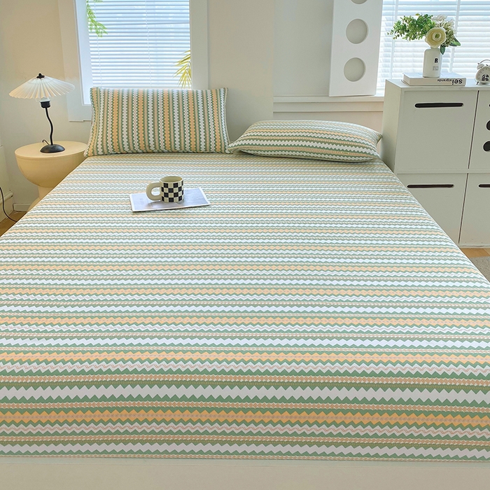 91家纺网 家纺一手货源 找家纺 爱彼家纺 2025新款老粗布床笠 老粗布床笠-向往条绿