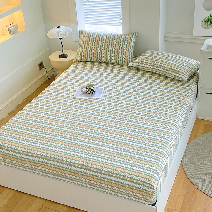 91家纺网 家纺一手货源 找家纺 爱彼家纺 2025新款老粗布床笠 老粗布床笠-向往条绿