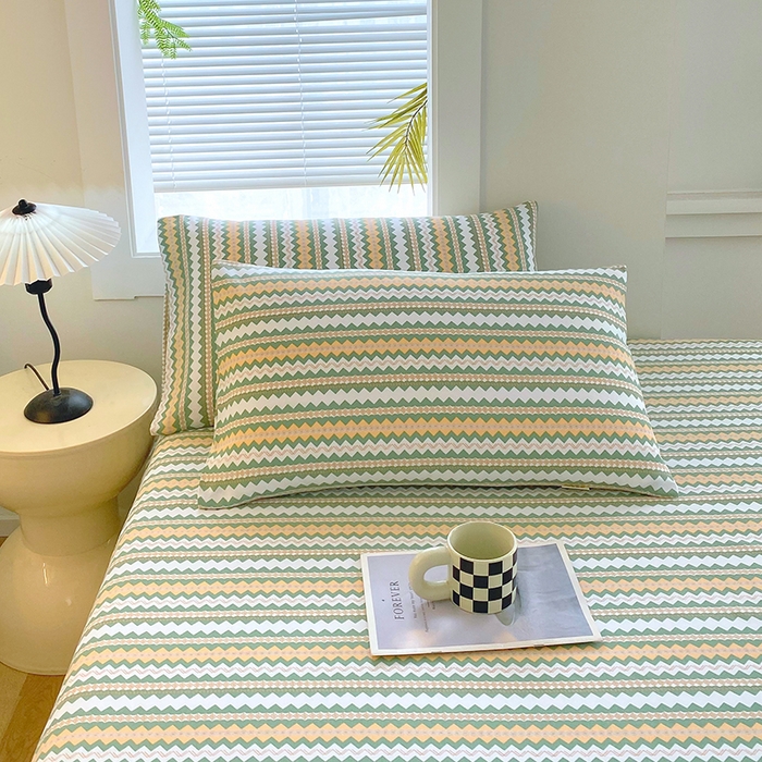 91家纺网 家纺一手货源 找家纺 爱彼家纺 2025新款老粗布床笠 老粗布床笠-向往条绿