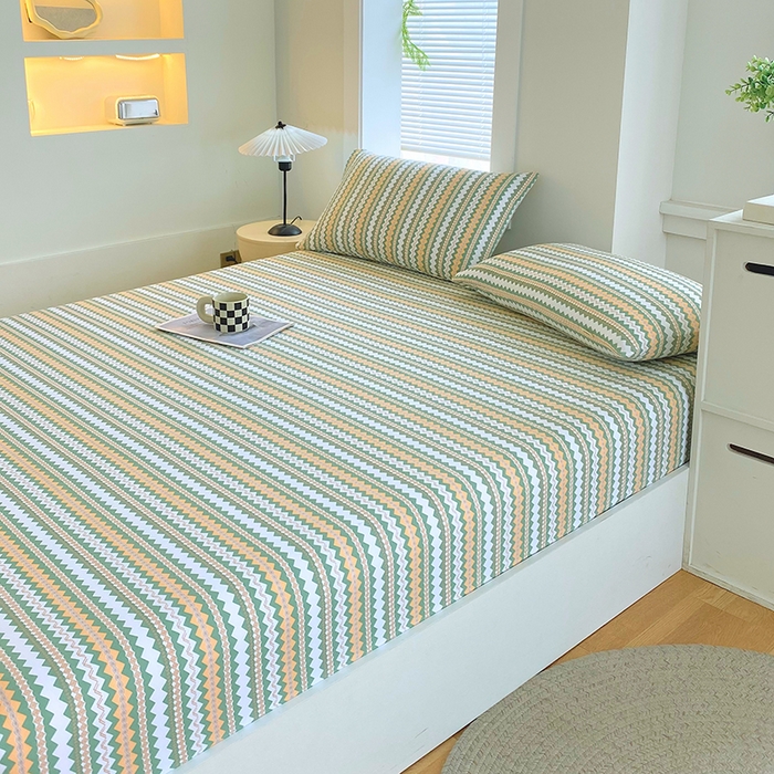 91家纺网 家纺一手货源 找家纺 爱彼家纺 2025新款老粗布床笠 老粗布床笠-向往条绿