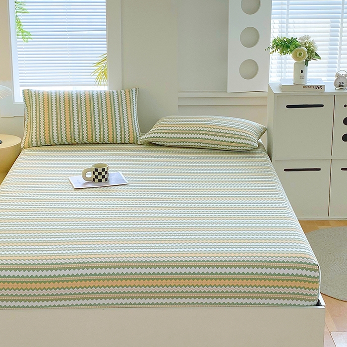 91家纺网 家纺一手货源 找家纺 爱彼家纺 2025新款老粗布床笠 老粗布床笠-向往条绿