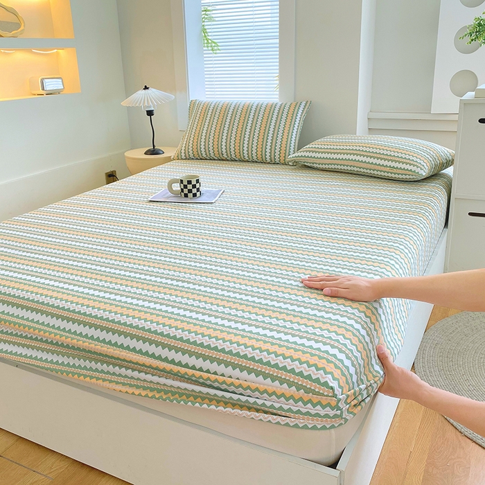 91家纺网 家纺一手货源 找家纺 爱彼家纺 2025新款老粗布床笠 老粗布床笠-向往条绿