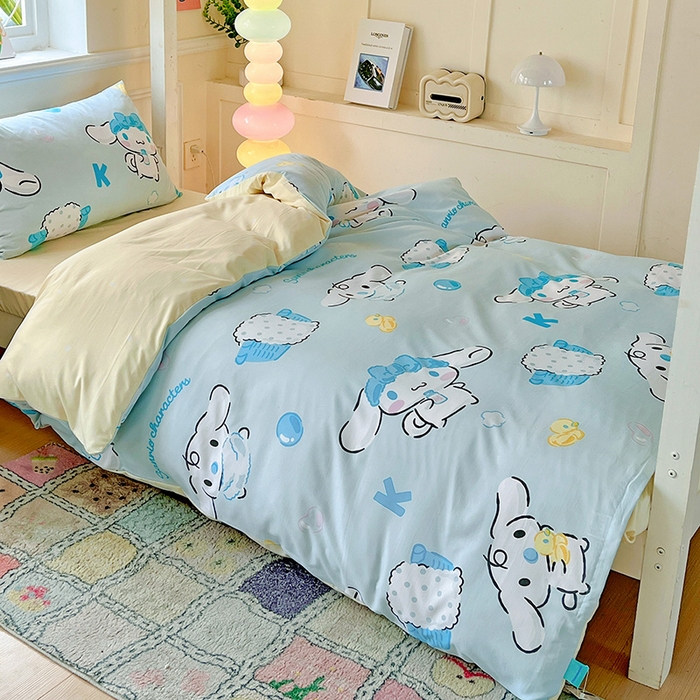 91家纺网 家纺一手货源 找家纺 港岛妹妹 2025新款云朵水洗工艺三丽鸥学生宿舍三件套上下铺三件套 三丽鸥-泡泡玉桂狗