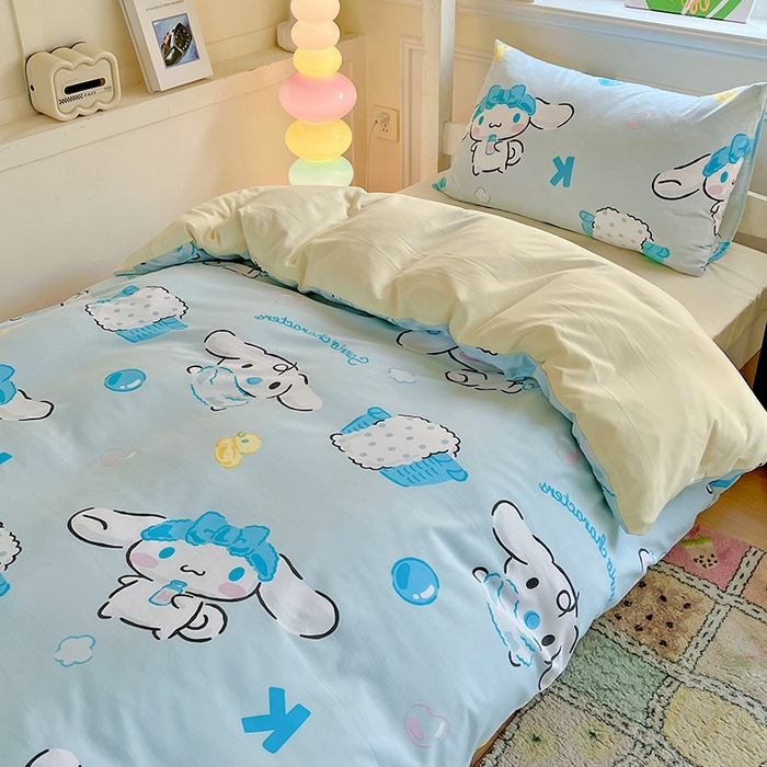 91家纺网 家纺一手货源 找家纺 港岛妹妹 2025新款云朵水洗工艺三丽鸥学生宿舍三件套上下铺三件套 三丽鸥-泡泡玉桂狗