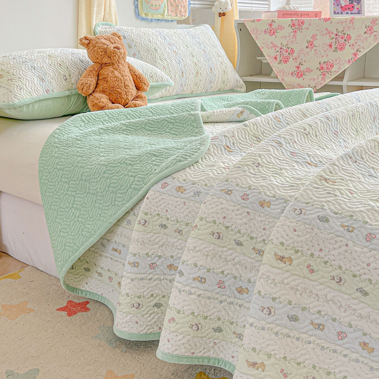 91家纺网 家纺一手货源 找家纺 慕晨 2025新品棉加绒床盖一面全棉一面牛奶绒床盖炕盖单品床盖床盖单件加厚高温酵素砂洗 青青草原