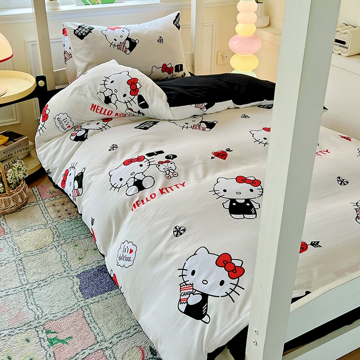 港岛妹妹 2025新款云朵水洗工艺三丽鸥学生宿舍三件套上下铺三件套 三丽鸥-KT与小熊