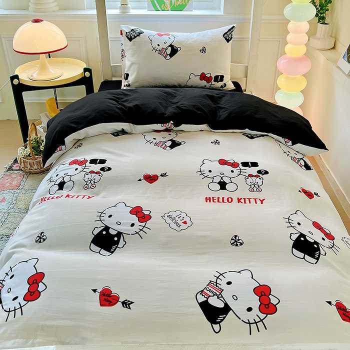 91家纺网 家纺一手货源 找家纺 港岛妹妹 2025新款云朵水洗工艺三丽鸥学生宿舍三件套上下铺三件套 三丽鸥-KT与小熊