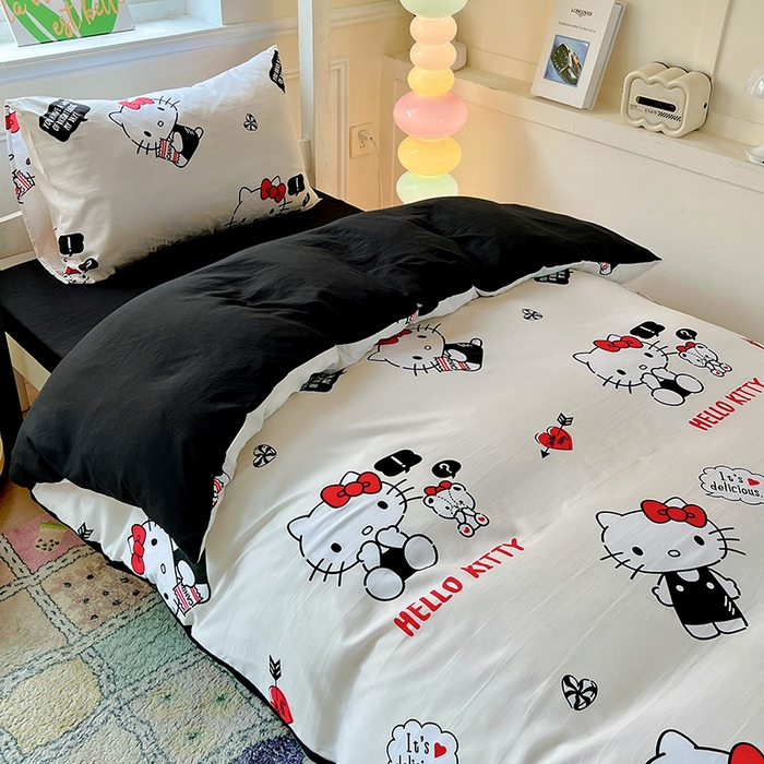 91家纺网 家纺一手货源 找家纺 港岛妹妹 2025新款云朵水洗工艺三丽鸥学生宿舍三件套上下铺三件套 三丽鸥-KT与小熊