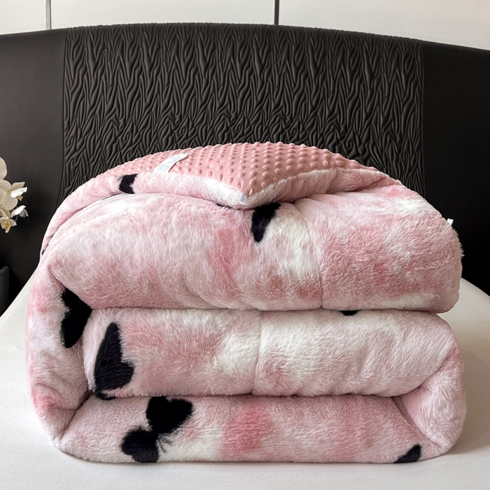 91家纺网 家纺一手货源 找家纺 （总）米乐被业 2025新款兔毛印花豆豆被被子被芯,蝶恋,水墨渐变,花样蝴蝶结,奶牛纹,花漾