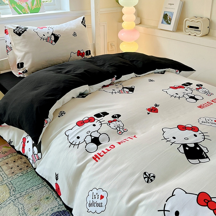 91家纺网 家纺一手货源 找家纺 港岛妹妹 2025新款云朵水洗工艺三丽鸥学生宿舍三件套上下铺三件套 三丽鸥-KT与小熊