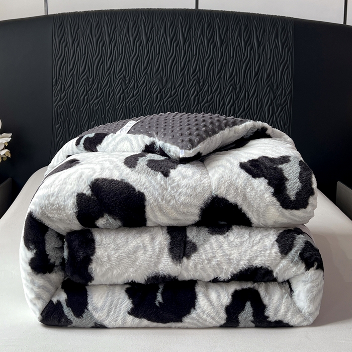 米乐被业 2025新款兔毛印花豆豆被被子被芯 奶牛纹