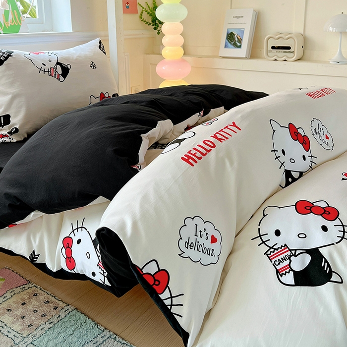 91家纺网 家纺一手货源 找家纺 港岛妹妹 2025新款云朵水洗工艺三丽鸥学生宿舍三件套上下铺三件套 三丽鸥-KT与小熊