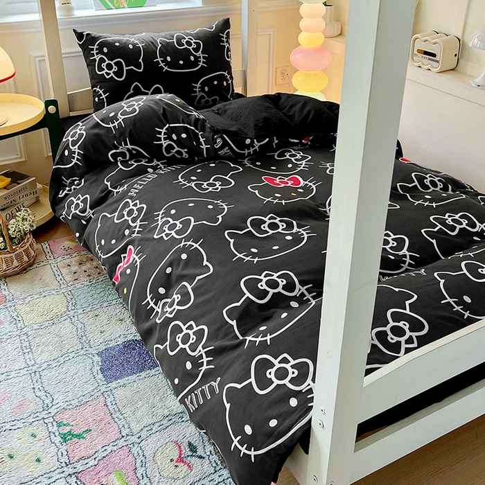 港岛妹妹 2025新款云朵水洗工艺三丽鸥学生宿舍三件套上下铺三件套 三丽鸥-黑白KT
